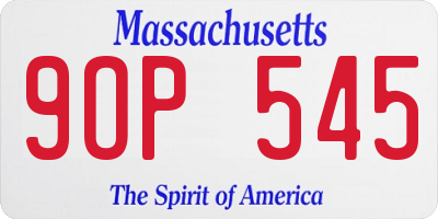MA license plate 9OP545