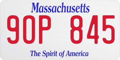 MA license plate 9OP845