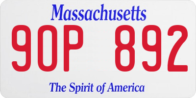 MA license plate 9OP892