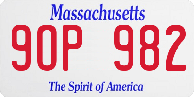 MA license plate 9OP982