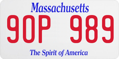 MA license plate 9OP989