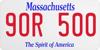 MA license plate 9OR500