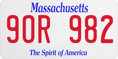 MA license plate 9OR982