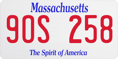 MA license plate 9OS258