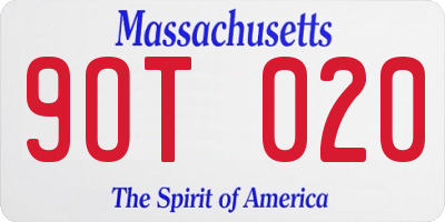MA license plate 9OT020