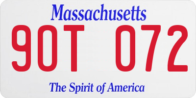 MA license plate 9OT072