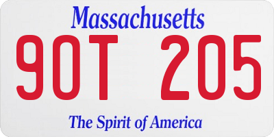 MA license plate 9OT205