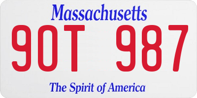MA license plate 9OT987