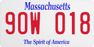 MA license plate 9OW018
