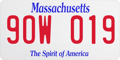 MA license plate 9OW019