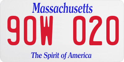 MA license plate 9OW020