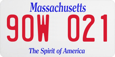 MA license plate 9OW021