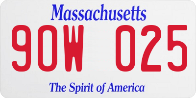MA license plate 9OW025
