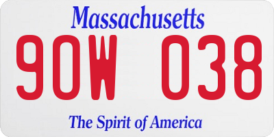 MA license plate 9OW038