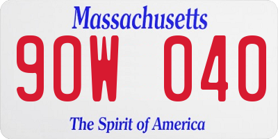 MA license plate 9OW040