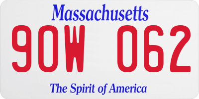 MA license plate 9OW062