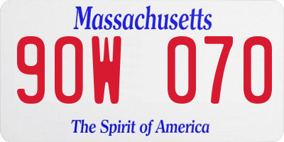MA license plate 9OW070