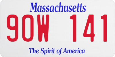 MA license plate 9OW141