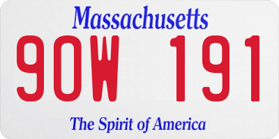 MA license plate 9OW191