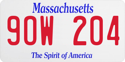 MA license plate 9OW204