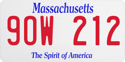 MA license plate 9OW212