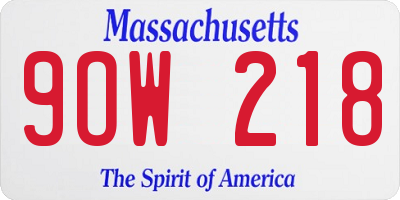 MA license plate 9OW218
