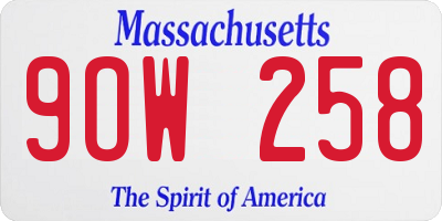 MA license plate 9OW258