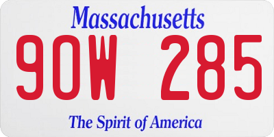 MA license plate 9OW285