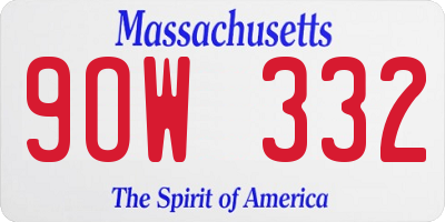 MA license plate 9OW332