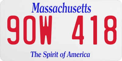 MA license plate 9OW418