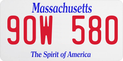 MA license plate 9OW580