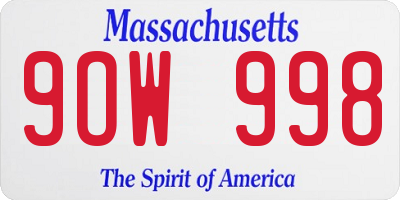 MA license plate 9OW998