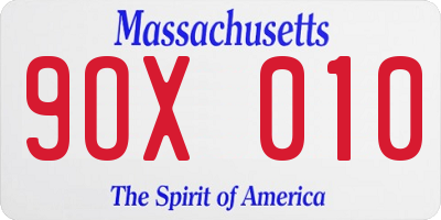 MA license plate 9OX010