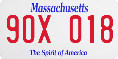 MA license plate 9OX018