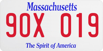 MA license plate 9OX019