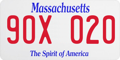 MA license plate 9OX020