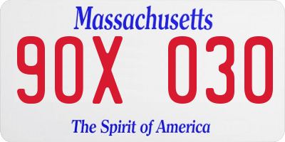 MA license plate 9OX030