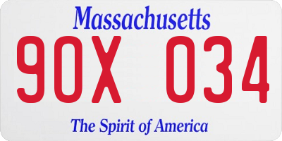 MA license plate 9OX034