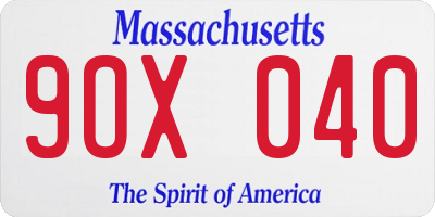 MA license plate 9OX040