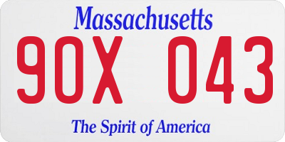 MA license plate 9OX043