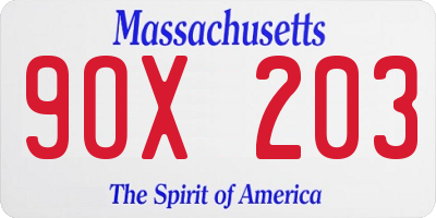 MA license plate 9OX203