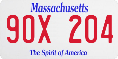 MA license plate 9OX204