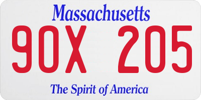 MA license plate 9OX205