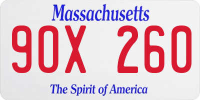 MA license plate 9OX260