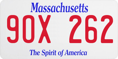 MA license plate 9OX262