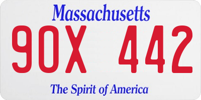 MA license plate 9OX442