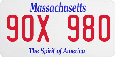 MA license plate 9OX980