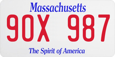 MA license plate 9OX987