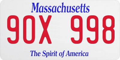 MA license plate 9OX998
