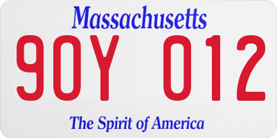 MA license plate 9OY012